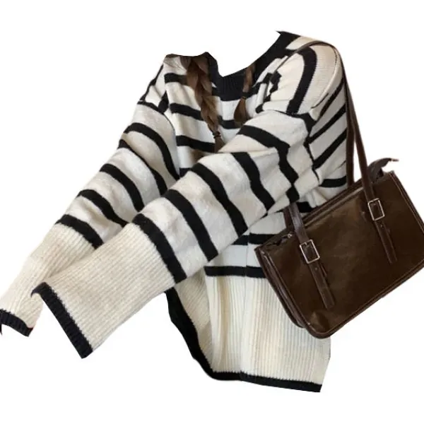 Striped Sweaters|Sweaters*Boogzel Clothing French Aesthetic Striped Sweater