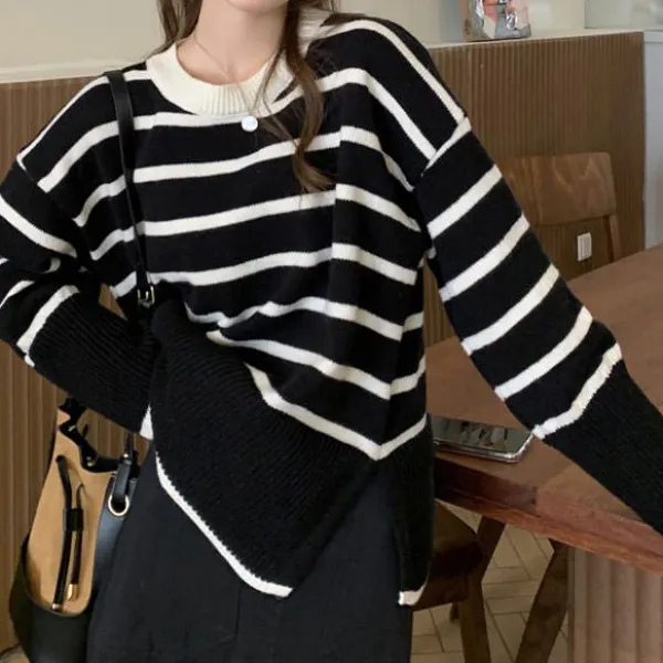 Striped Sweaters|Sweaters*Boogzel Clothing French Aesthetic Striped Sweater