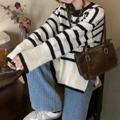 Striped Sweaters|Sweaters*Boogzel Clothing French Aesthetic Striped Sweater