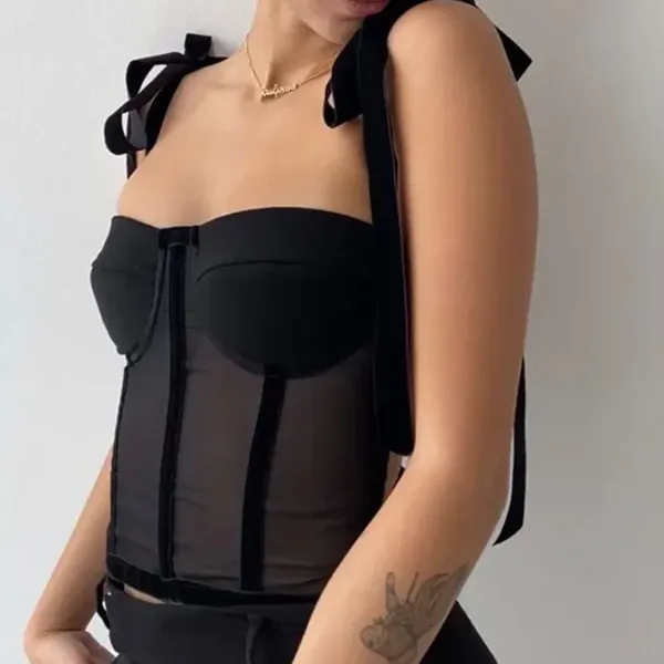 Corset Tops*Boogzel Clothing French Girl Bow Corset Top Black