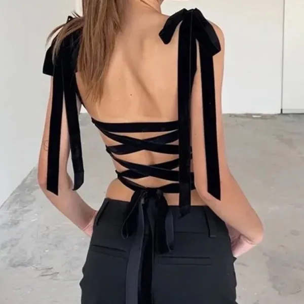 Corset Tops*Boogzel Clothing French Girl Bow Corset Top Black