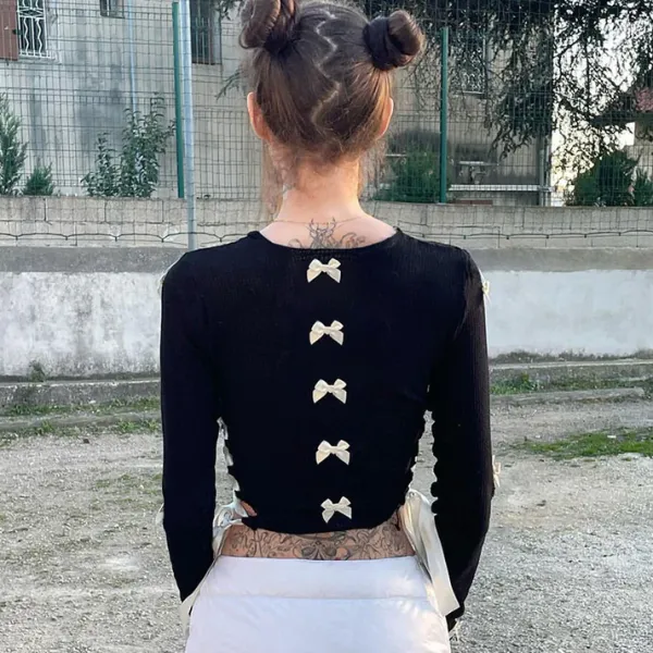 Crop Tops|Long Sleeve Tops*Boogzel Clothing French Maid Cut Out Long Sleeve Top Black