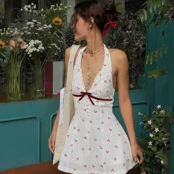 Dresses & Rompers*Boogzel Clothing French Summer Cherry Halter Dress White/red