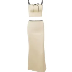 Dresses & Rompers|Skirts*Boogzel Clothing French Summer Satin Top & Maxi Skirt Set Beige