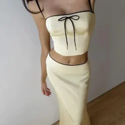 Dresses & Rompers|Skirts*Boogzel Clothing French Summer Satin Top & Maxi Skirt Set Beige
