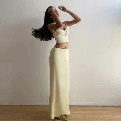 Dresses & Rompers|Skirts*Boogzel Clothing French Summer Satin Top & Maxi Skirt Set Beige