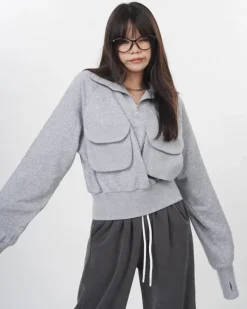 Sweaters|Hoodies*Boogzel Clothing Front Pockets Zip Up Sweatshirt Grey