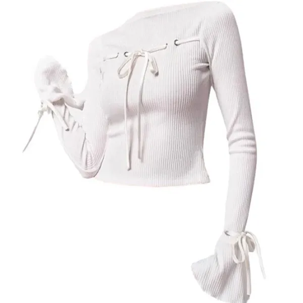 Sweaters|Long Sleeve Tops*Boogzel Clothing Front-Lace Coquette Top White