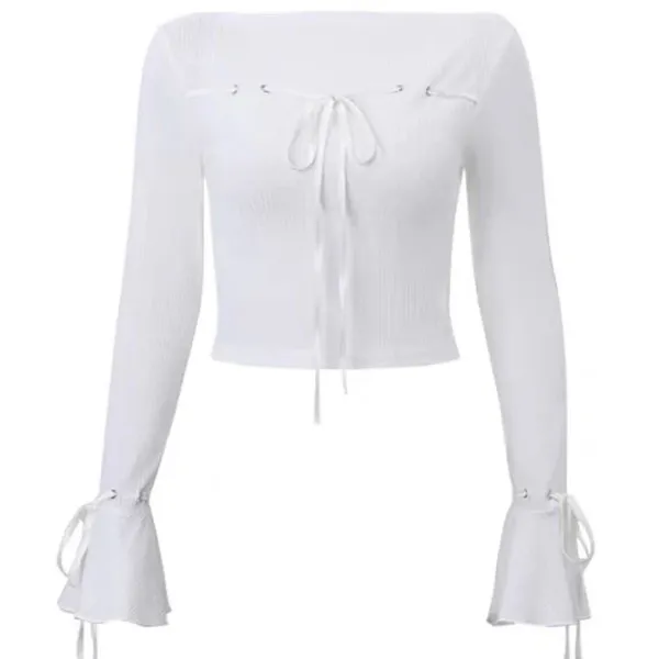 Sweaters|Long Sleeve Tops*Boogzel Clothing Front-Lace Coquette Top White