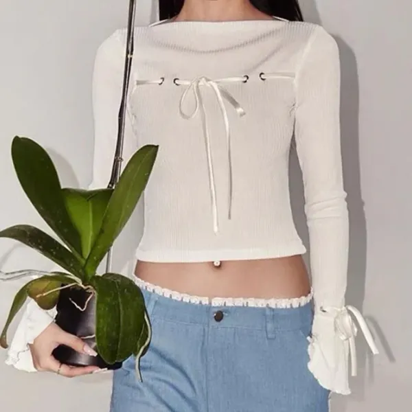 Sweaters|Long Sleeve Tops*Boogzel Clothing Front-Lace Coquette Top White
