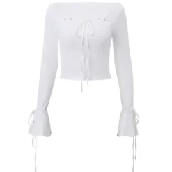 Sweaters|Long Sleeve Tops*Boogzel Clothing Front-Lace Coquette Top White