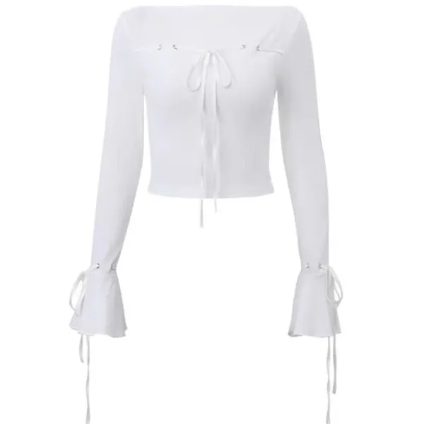 Sweaters|Long Sleeve Tops*Boogzel Clothing Front-Lace Coquette Top White