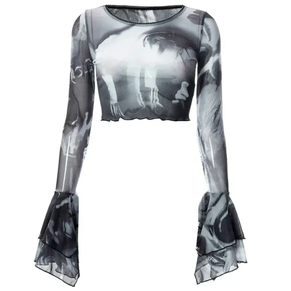 Long Sleeve Tops*Boogzel Clothing Futuristic Flare Sleeves Mesh Top