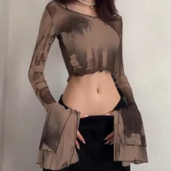 Long Sleeve Tops*Boogzel Clothing Futuristic Flare Sleeves Mesh Top