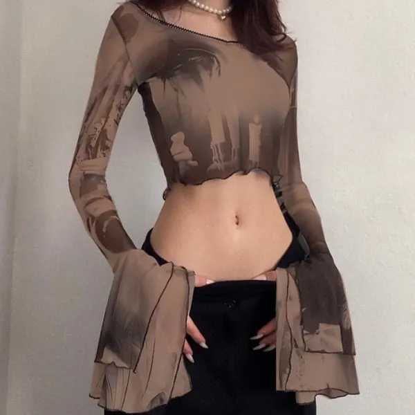 Long Sleeve Tops*Boogzel Clothing Futuristic Flare Sleeves Mesh Top