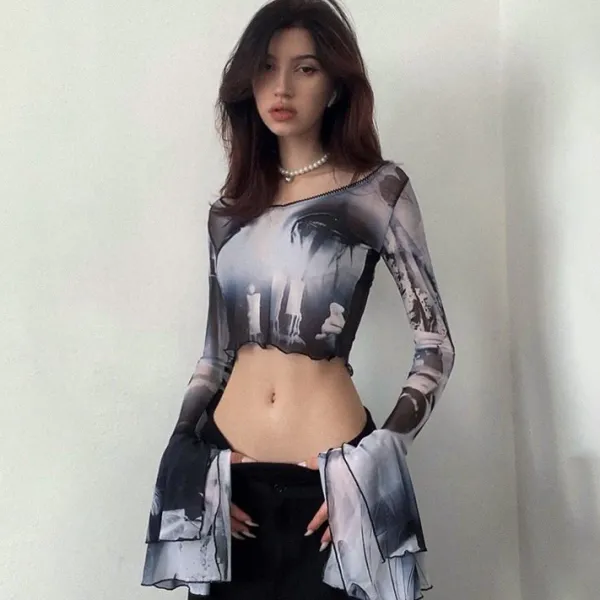 Long Sleeve Tops*Boogzel Clothing Futuristic Flare Sleeves Mesh Top