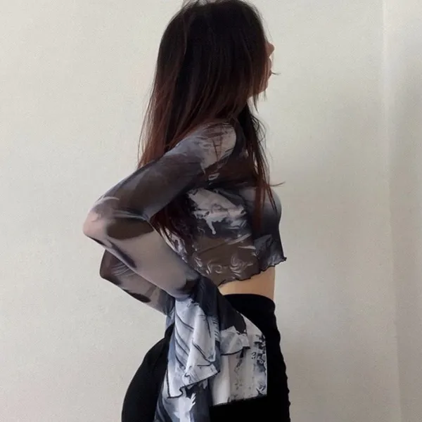 Long Sleeve Tops*Boogzel Clothing Futuristic Flare Sleeves Mesh Top