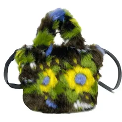 Bags & Purses*Boogzel Clothing Fuzzy Flower Mini Bag Brown/green