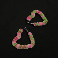 Earrings*Boogzel Clothing Fuzzy Heart Hoop Earrings Green/pink