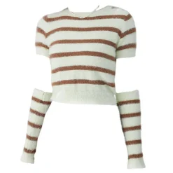 Striped Sweaters|Sweaters*Boogzel Clothing Fuzzy Striped Top + Gloves Set