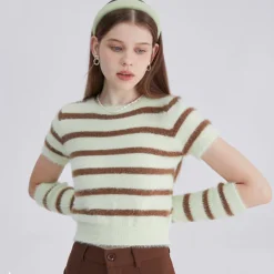 Striped Sweaters|Sweaters*Boogzel Clothing Fuzzy Striped Top + Gloves Set