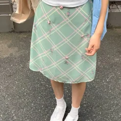 Skirts*Boogzel Clothing Garden Of Envy Mint Green Plaid Skirt MintGreen
