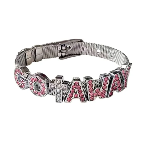 Bracelts*Boogzel Clothing Go Away Rhinestone Bracelet Silver/pink