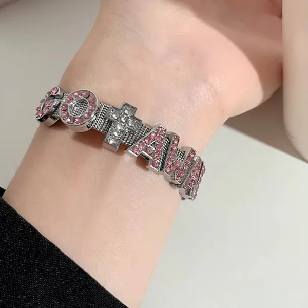 Bracelts*Boogzel Clothing Go Away Rhinestone Bracelet Silver/pink