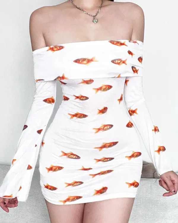 Dresses & Rompers*Boogzel Clothing Goldfish Off Shoulder Mini Dress White