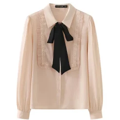 Long Sleeve Tops*Boogzel Clothing Good Manners Ruffle Bow Tie Neck Shirt