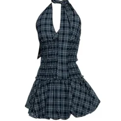Dresses & Rompers*Boogzel Clothing Gossip Goes Around Halter Top & Bubble Skirt Blue