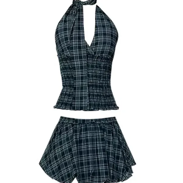 Dresses & Rompers*Boogzel Clothing Gossip Goes Around Halter Top & Bubble Skirt Blue