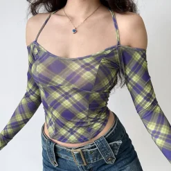 Long Sleeve Tops*Boogzel Clothing Gossip Goes Around Halter Top Purple/green