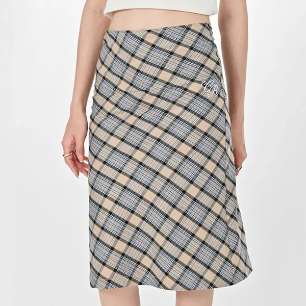 Skirts*Boogzel Clothing Gossip Goes Around Plaid Midi Skirt Beige/blue
