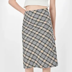 Skirts*Boogzel Clothing Gossip Goes Around Plaid Midi Skirt Beige/blue