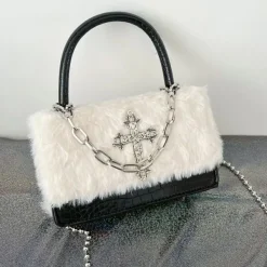 Bags & Purses*Boogzel Clothing Gothic Aesthetic Fuzzy Bag White/black