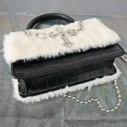 Bags & Purses*Boogzel Clothing Gothic Aesthetic Fuzzy Bag White/black