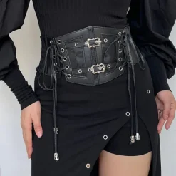 Other*Boogzel Clothing Gothic Aesthetic Leather Corset Black