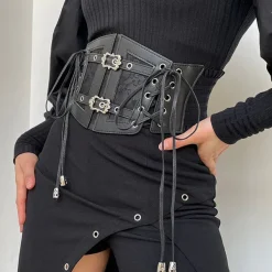 Other*Boogzel Clothing Gothic Aesthetic Leather Corset Black