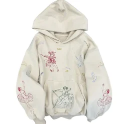 Hoodies*Boogzel Clothing Greek-Roman Art Embroidery Aesthetic Hoodie Beige