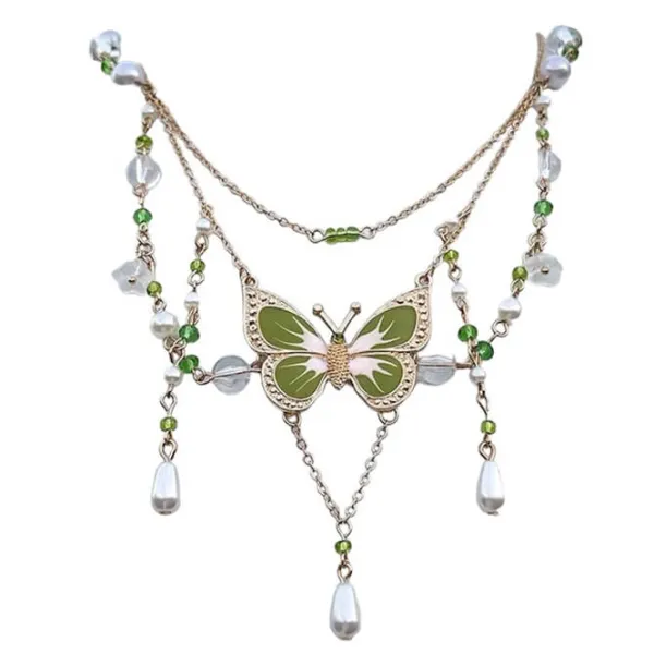 Necklaces & Chokers*Boogzel Clothing Butterfly Aesthetic Layered Necklace Green