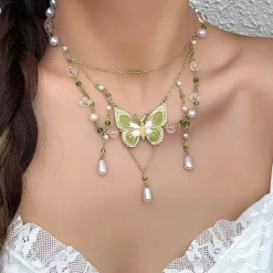 Necklaces & Chokers*Boogzel Clothing Butterfly Aesthetic Layered Necklace Green