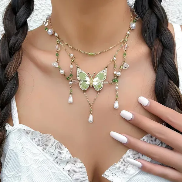 Necklaces & Chokers*Boogzel Clothing Butterfly Aesthetic Layered Necklace Green