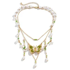 Necklaces & Chokers*Boogzel Clothing Butterfly Aesthetic Layered Necklace Green