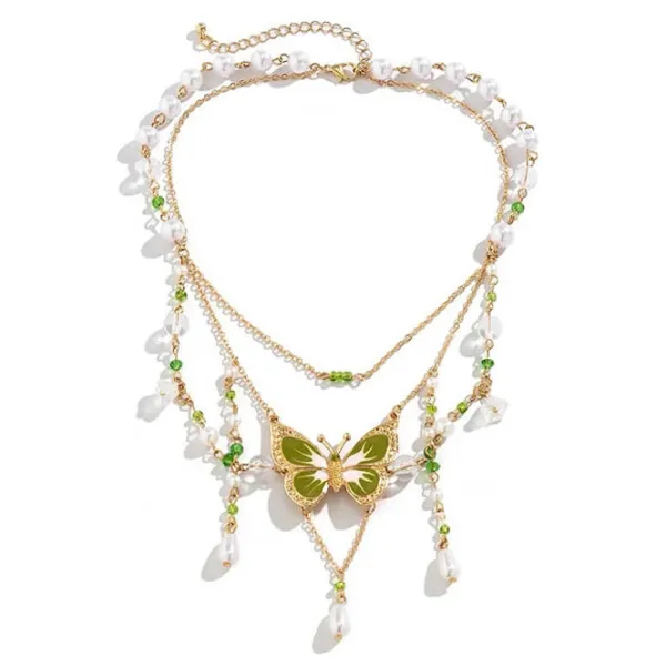 Necklaces & Chokers*Boogzel Clothing Butterfly Aesthetic Layered Necklace Green