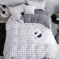 Aesthetic Bedroom*Boogzel Clothing Grid Bedding Set Grey/white
