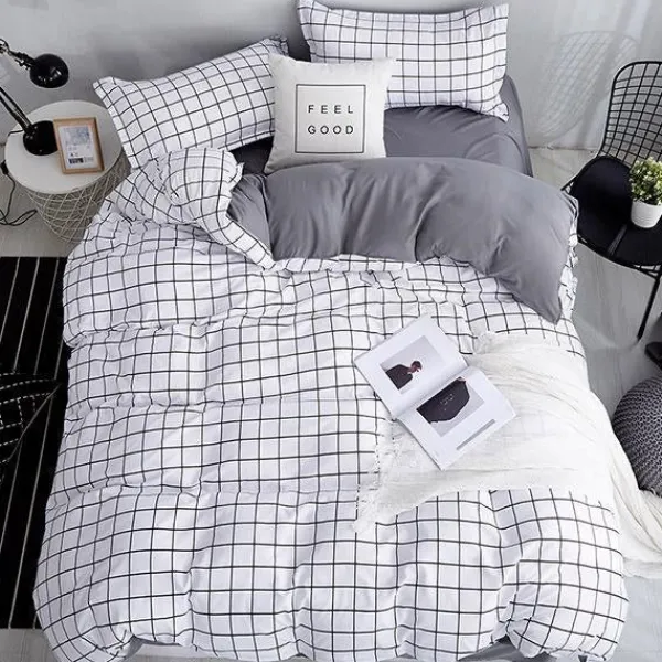 Aesthetic Bedroom*Boogzel Clothing Grid Bedding Set Grey/white