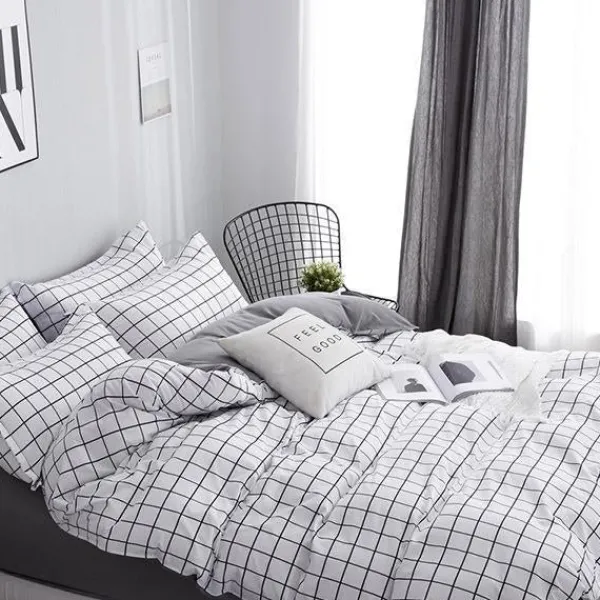 Aesthetic Bedroom*Boogzel Clothing Grid Bedding Set Grey/white