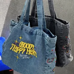Bags & Purses*Boogzel Clothing Groovy Trippy Heart Denim Bag Blue