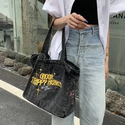 Bags & Purses*Boogzel Clothing Groovy Trippy Heart Denim Bag DarkGrey